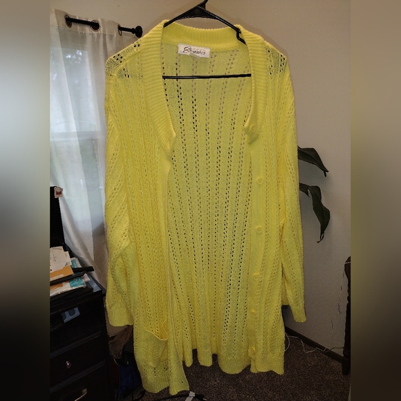 NWOT Essentials Lemon Open-Knit Cardigan - Picture 1 of 4